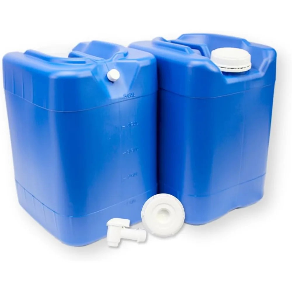5-Gallon Stackable Water Storage Containers, w/Lids + Spigots, Easy Fill, Survial Supply, Emergency Water Storage for Camping