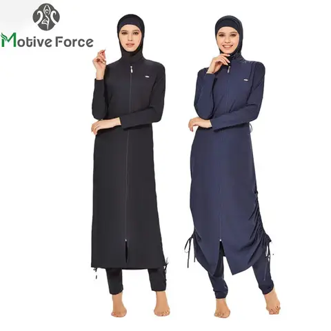 3PCS 이슬람 겸손한 Burkini Femmes 수영복 수영복 여성용 Abayas Hijab 이슬람 긴 소매 전체 커버 수영복 수영복