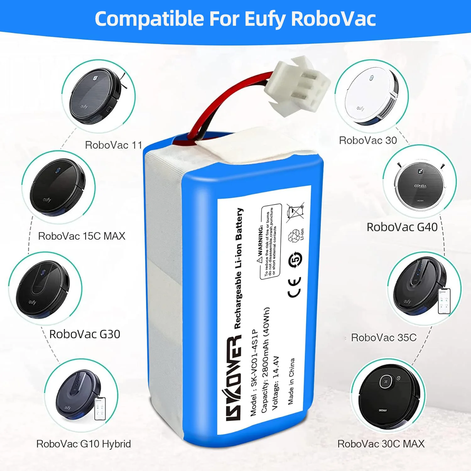 SKOWER 2800mAh Replacement Battery For eufy RoboVac 11,11S Plus,12,15C MAX,30,30C Max,G10 Hybrid,G20,G35,G30,G40 Vacuum Cleaner