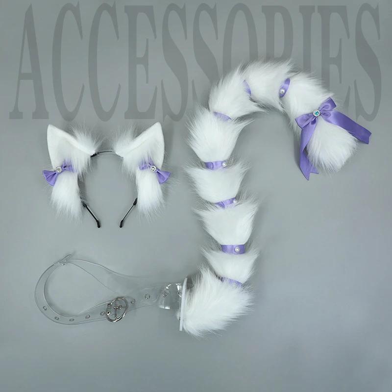 

Handmade Cute Hairy Girl Headwear Wolf Cat Fox Ears Tail Cosplay Lolita Set Halloween Party Performance Costumes Accessories