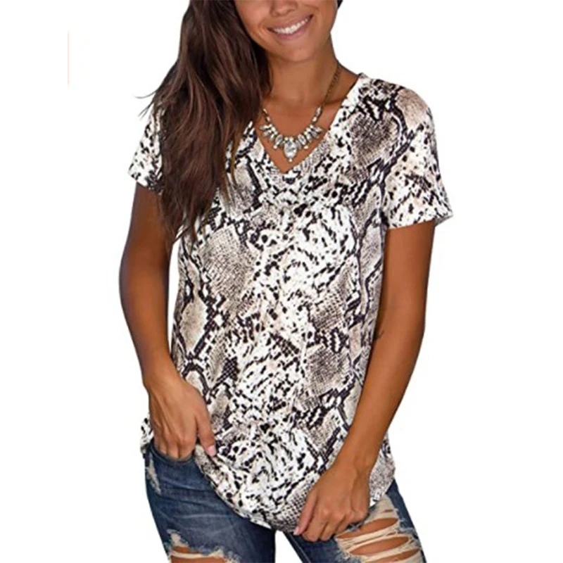 Sommer Leopard 3D Print T-shirts Frauen Vintage Streetwear T Shirt Y2k Tops Frau V-ausschnitt Tees Mädchen Übergroßen Harajuku Kleidung