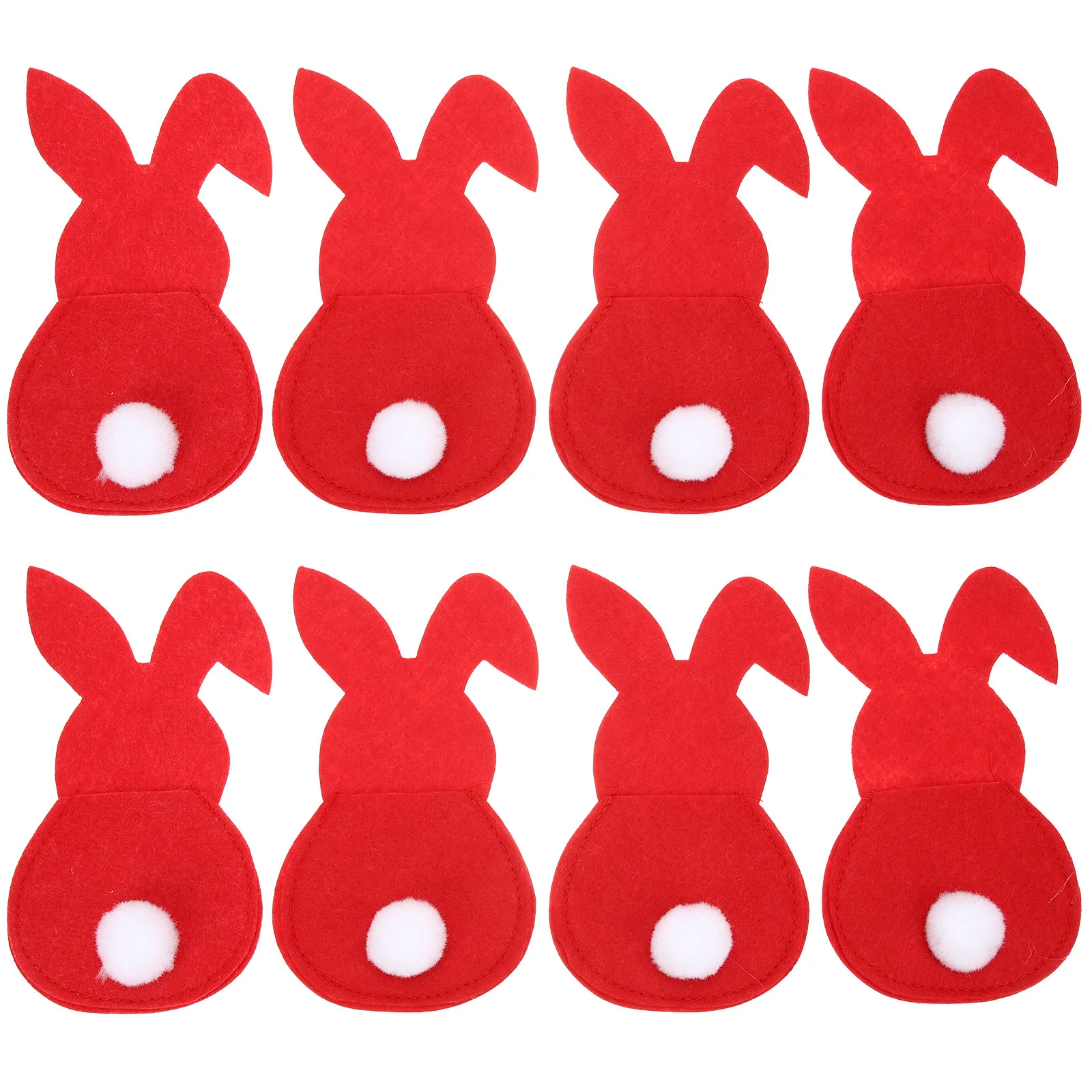 

8 Pcs Easter Tableware Holders Rabbit Cutlery Bag Gift Shape Pocket Red Non-woven Fabric Pouches