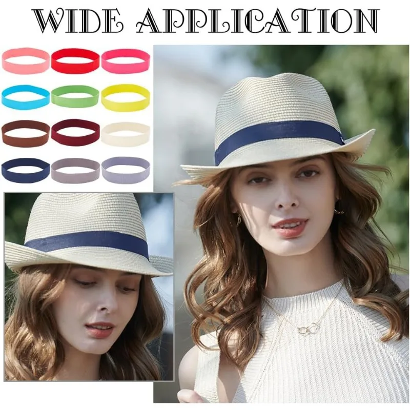 12 Colors Stretchable Hat Band Ribbon 12pcs Elastic Hat Band Ribbon Panama Hat Band Western Cowboy Hat Bands for Replacement