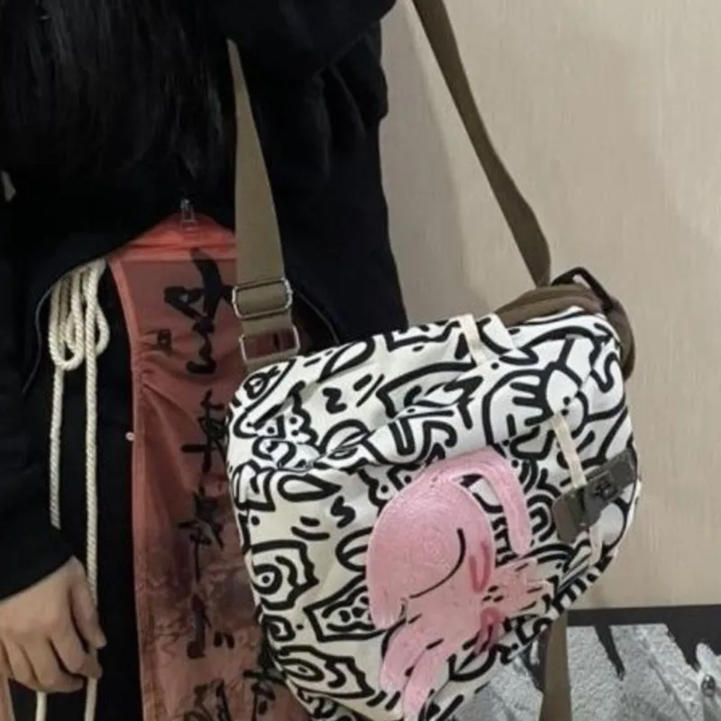 لطيف هريرة قفل مشبك على ظهره المرأة خط طباعة سعة كبيرة حقيبة الظهر النايلون السيدات موضة عادية ركاب Mochilas Mujer