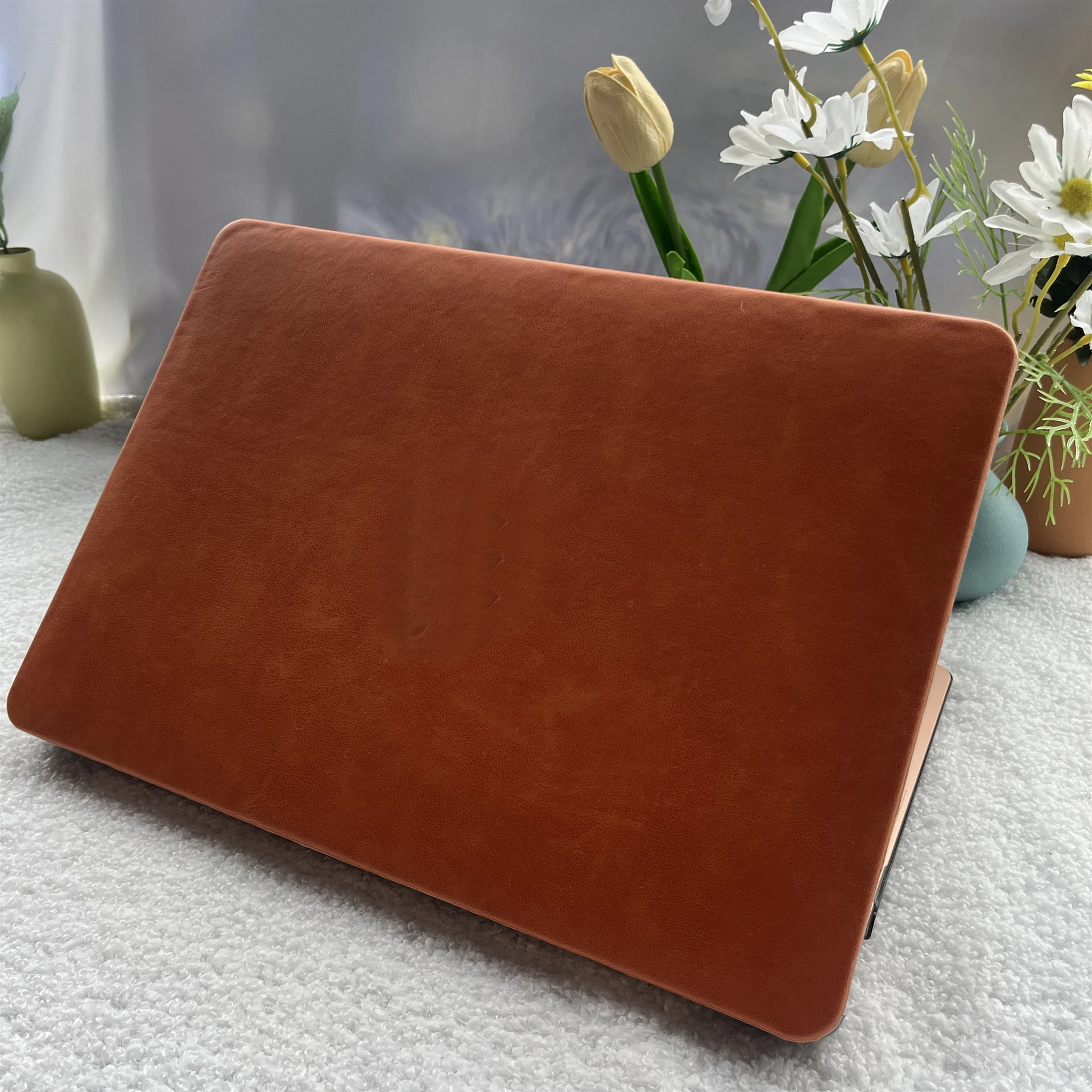 Luxury Brown Leather MacBook Case, Laptop Case for MacBook Air 13 Macbook Pro13 16 14 15 A2681 With Cutting Out Logo