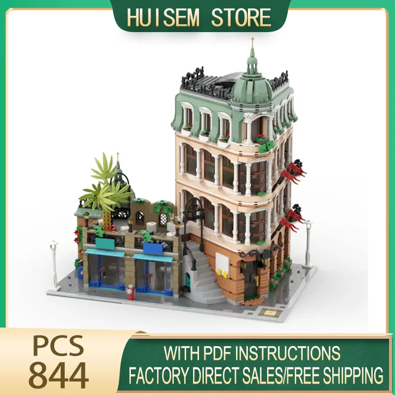 Street View Moc Building Blocks Hotel Extension -Famous Scene Model Technology Brick DIY Assembly Construction Toy Holiday Gifts