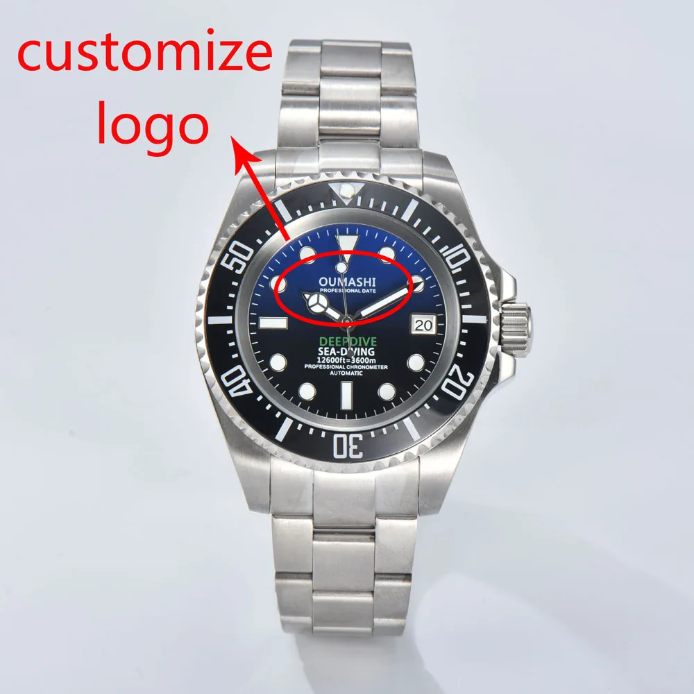 นาฬิกาข้อมือผู้ชายหรูหราขนาด 44 มม. รุ่น NH35 พร้อมกลไกอัตโนมัติแท้จากญี่ปุ่น NH35 เรืองแสง นาฬิกาดำน้ำลึกแบบกลไก  รับสั่งทำโลโก้