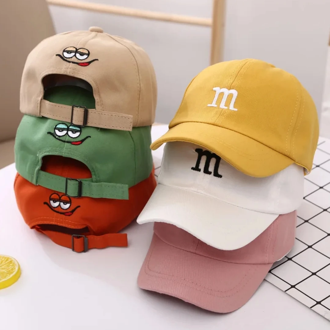 Girls Boy Adjustable Hat Children's Kid Baseball Cap Sunscreen Baby Hat Hip Hop M Letter Embroidered Kids Caps 1-6-8-12-15 Years