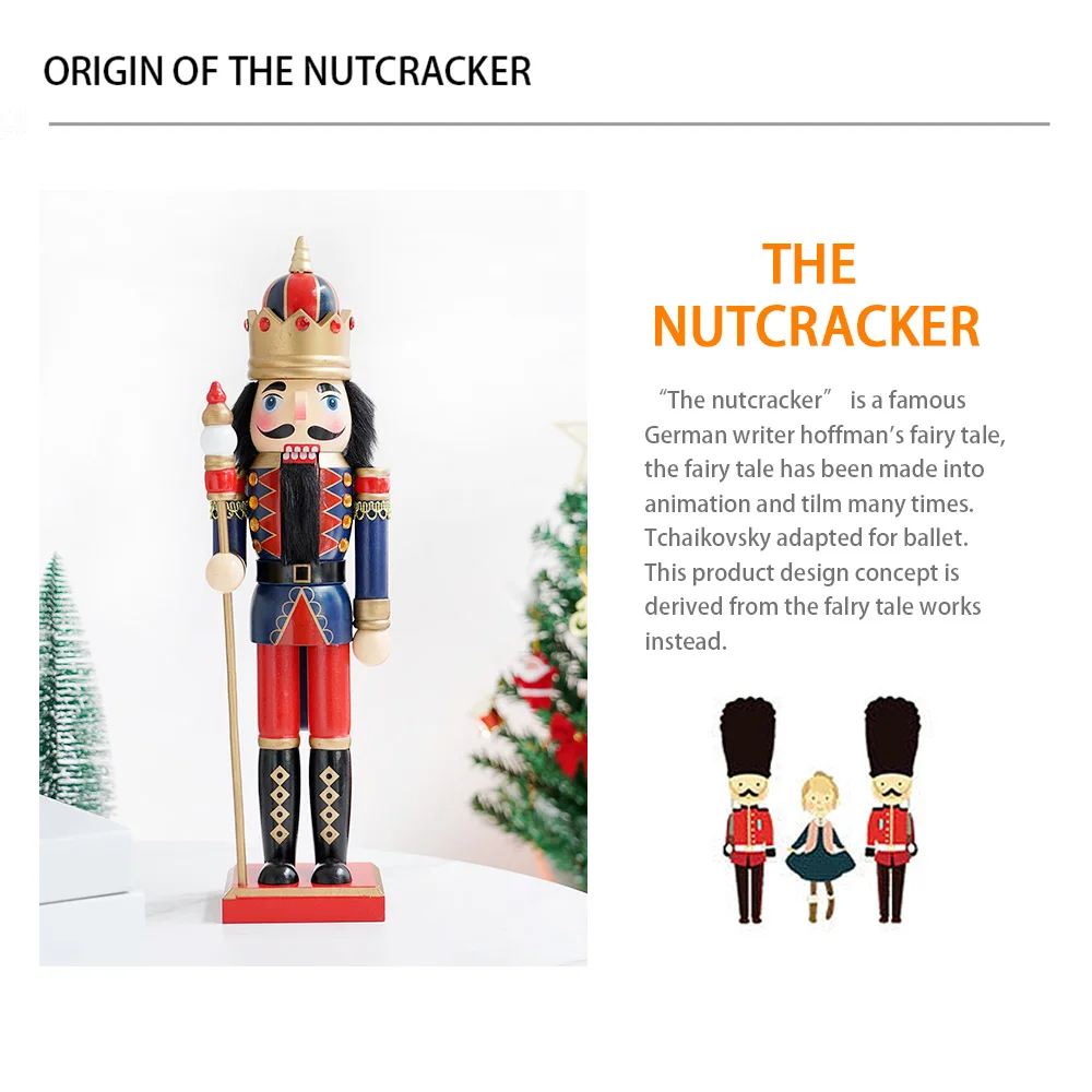 38CM Wooden Nutcracker Ornament Soldier Figurement Handcraft Doll Toy Home Office Table Xmas Decoration Statues Christmas Gift