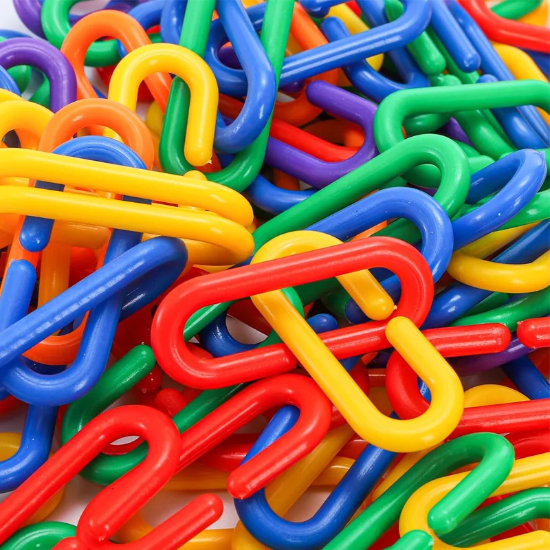 100-200 pezzi fibbie in plastica a forma di C arcobaleno, altalena per uccelli e ganci giocattolo per gabbie a catena da arrampicata, giocattolo per l'apprendimento in aula per bambini fai da te