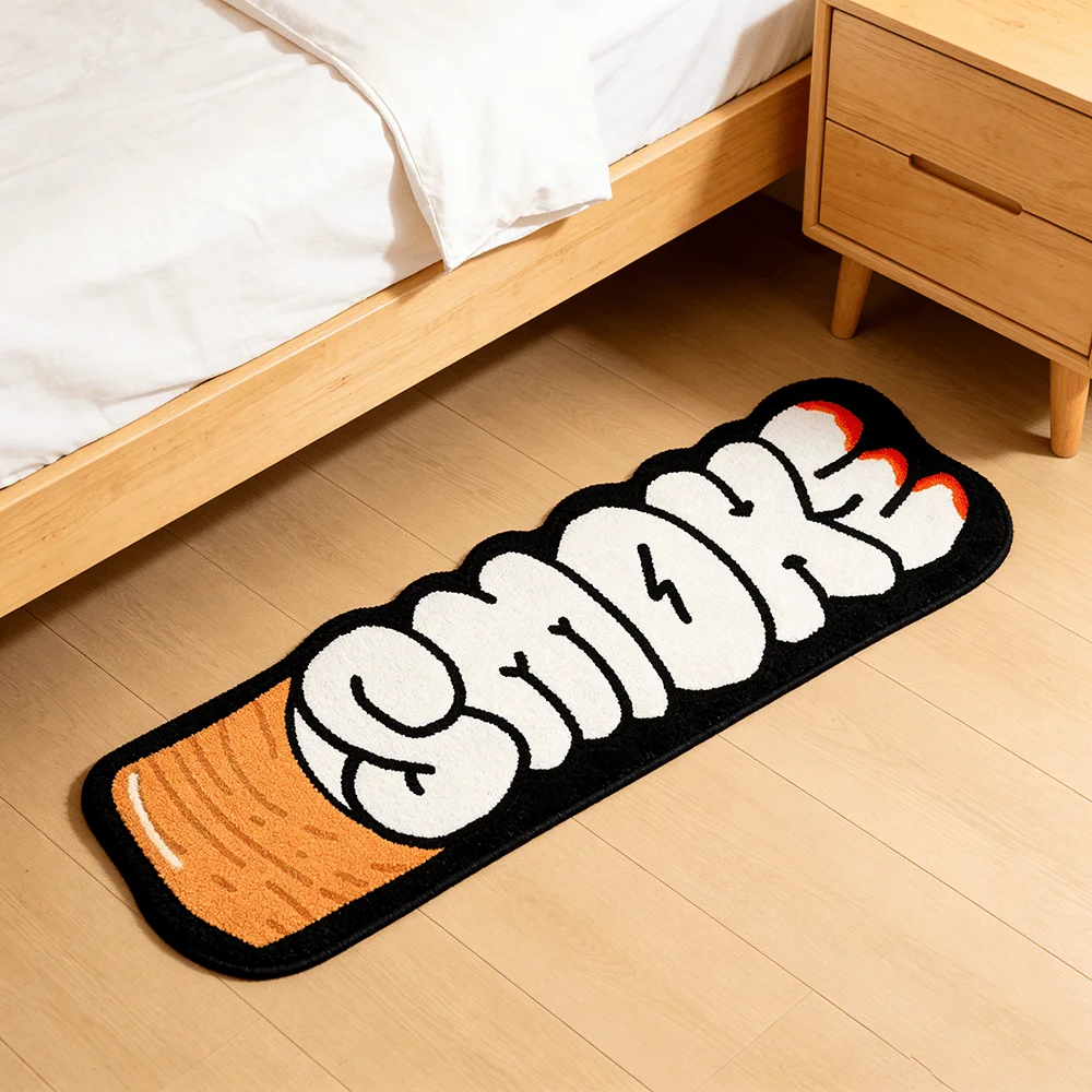 VIKAMA SMOKE Cigarette-Shaped Rectangular Rug, Hip-Hop-Style Bedroom Bedside Rug, Soft Plush Entryway Mat, Home Decor
