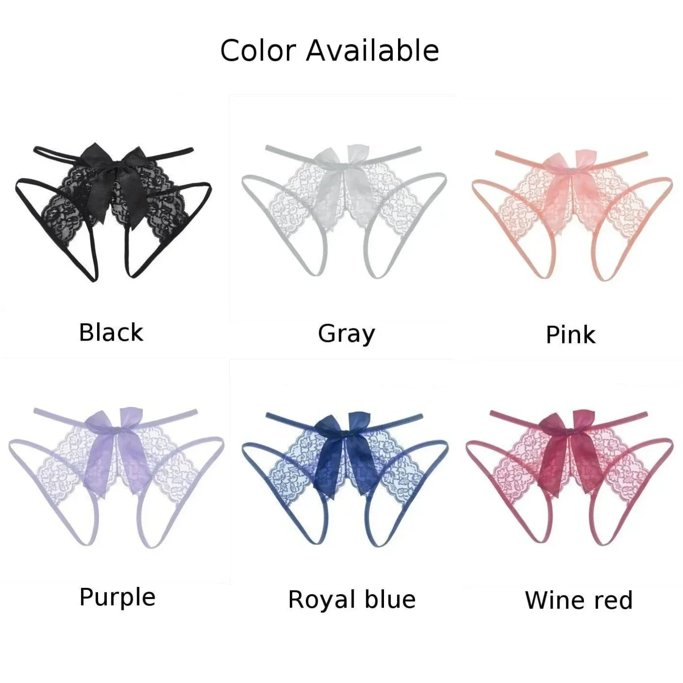 Women Hollow Crotchless Thongs Briefs Lace Sheer Knickers Big Bowknot Erotic Underpants Seductive Lingerie Plus Size Underwear