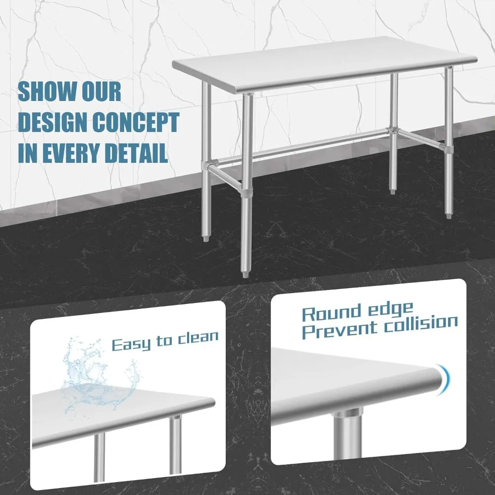 Open Base Stainless Steel Table 24 x 48 Inches, NSF Commercial Heavy Duty Prep & Work Table with Galvanized Legs for Restaurant