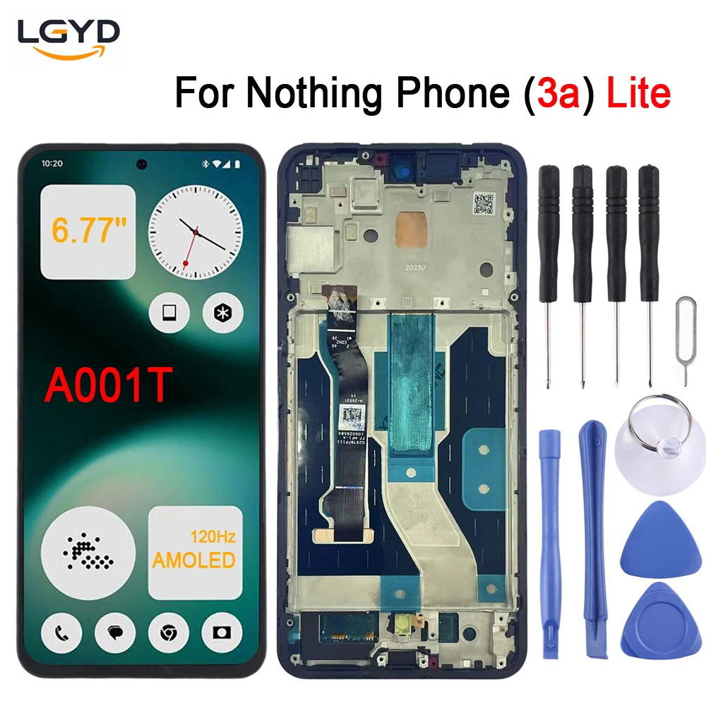 A001T 120Hz AMOLED Screen with Frame For Nothing Phone (3a) Lite, For Nothing Phone 3A Lite Display Touch Screen Replacement