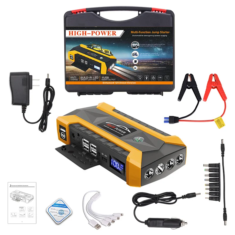Car Jump Starter Power Bank for Mobile Phones Tablet Charger Auto Jumper Engine Battery Emergency with Flashlight 39800mAh