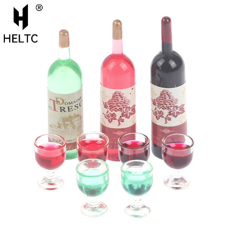 3pcs/set 1/12 Dollhouse Miniature Simulation Wine Bottle Wine Glass Model Toys