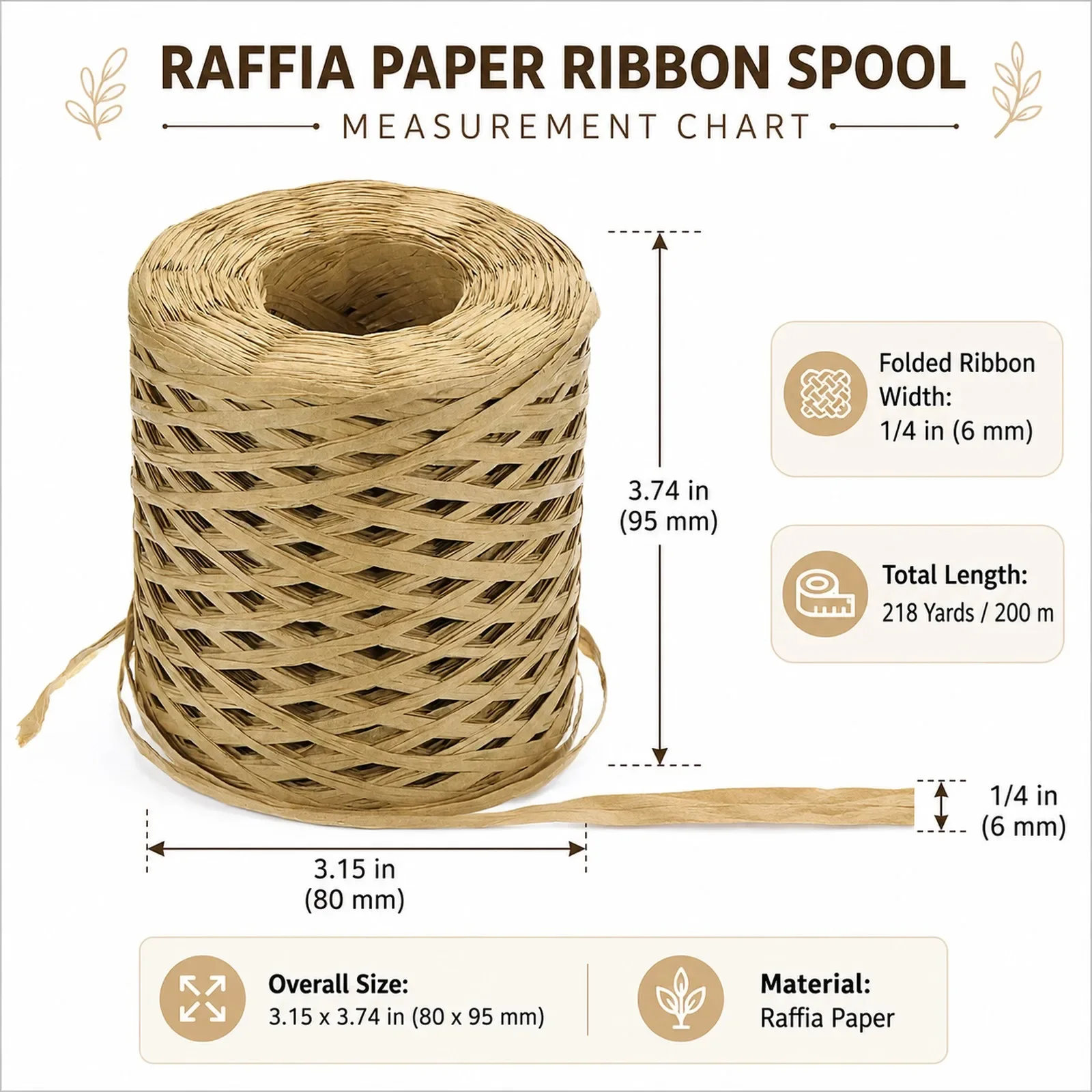1-2Roll 1/4 Inch x 218 Yards Raffia Paper Craft Ribbon, Packing Paper Twine String for Gift Wrapping DIY Crafts Decor