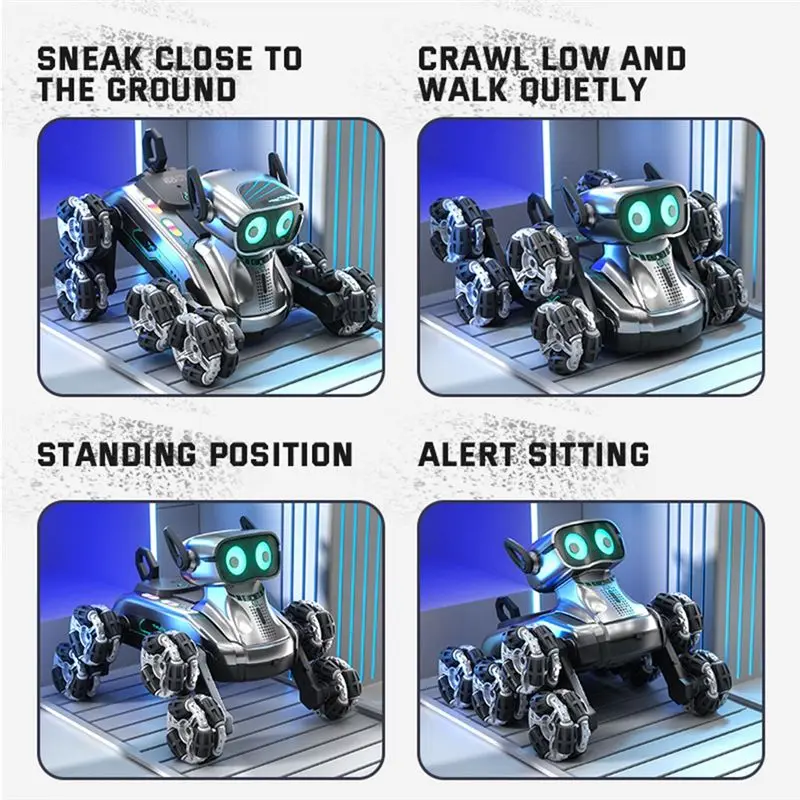 CYGJ-RC Stunt Drift Robot Dog Remote Control Robot Dog With Light Music 8 Wheels Gesture Sensing Control For Kids A