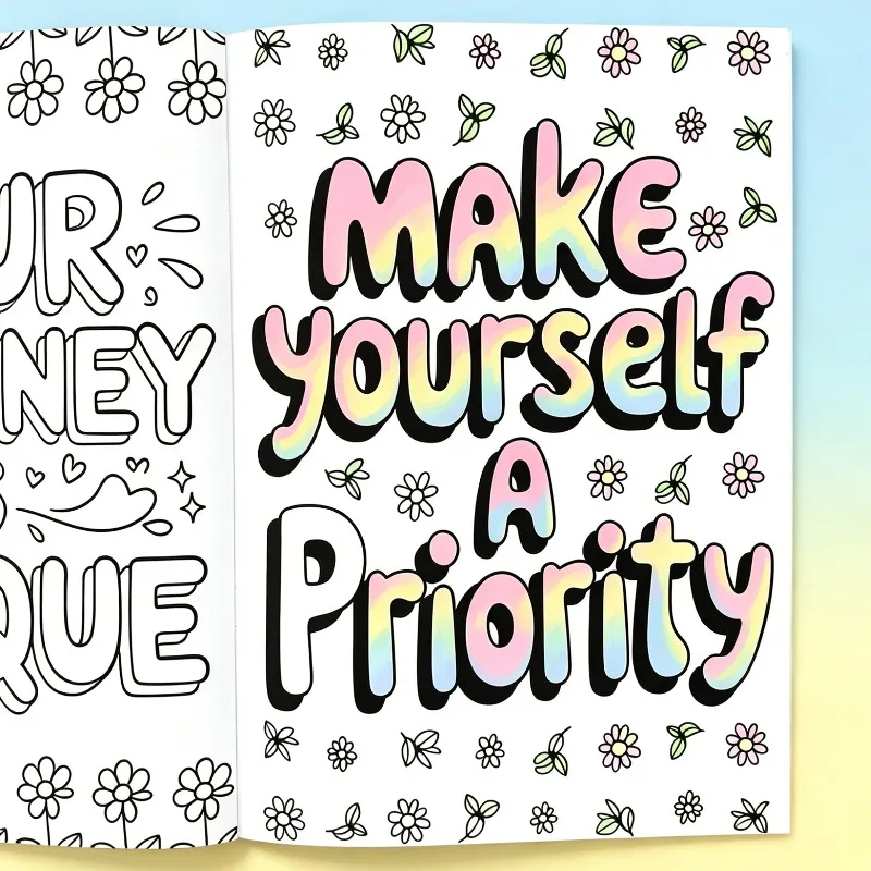 Adult Stress Relieving Mental Health Coloring Book Inspirational Art Book 32 Motivational Words Cheer Yourself Up Perfect Gift