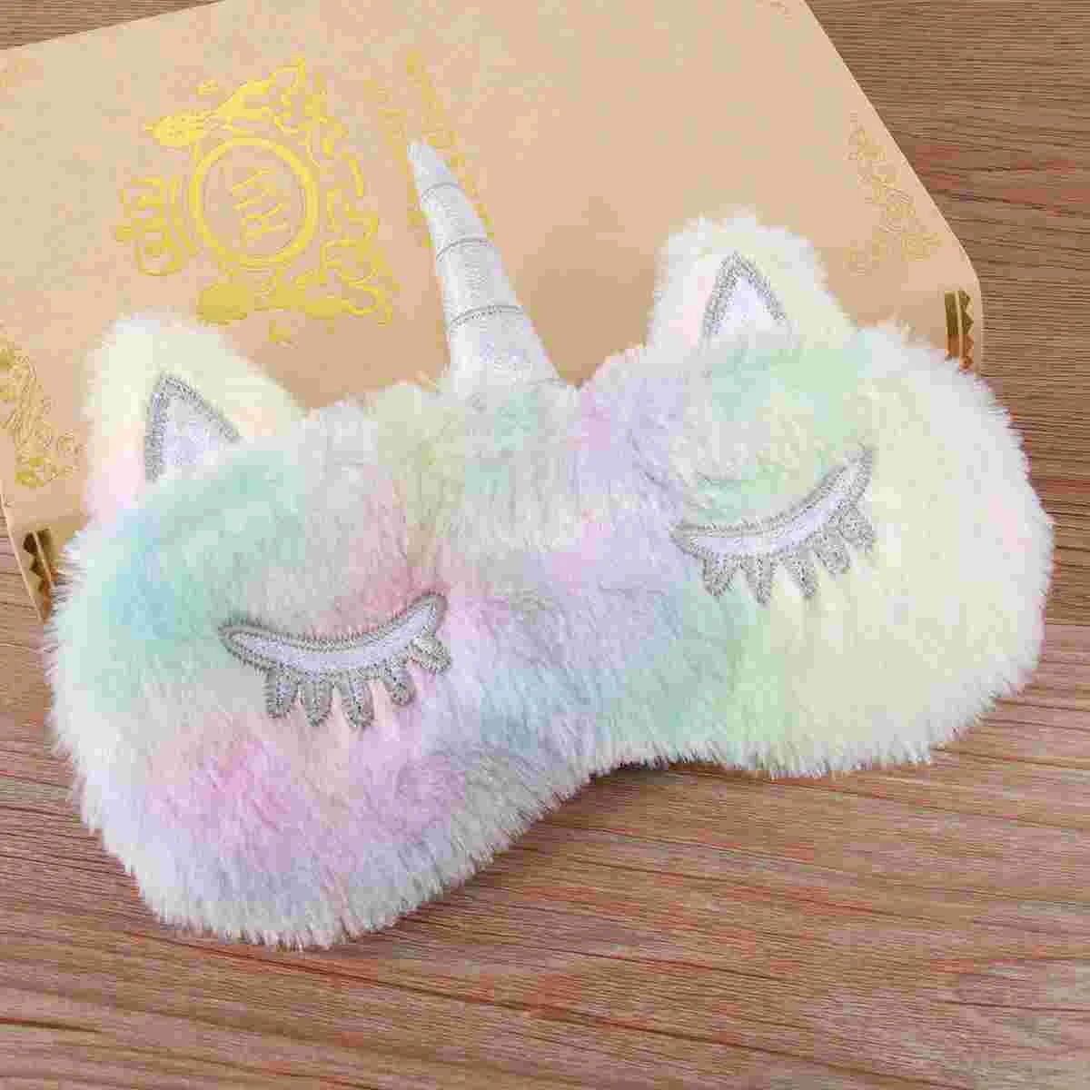 

4pcs Plush Unicorn Sleep Eye Mask Cover Eyeshade Unicorn Horn Blindfold for Sleep Nap Travel (White + Purple + Gradient Five