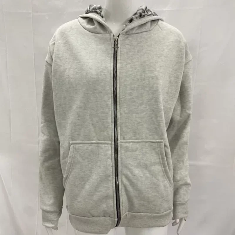 العصرية الشتاء الوجهين يمكن ارتداؤها الرجعية ليوبارد طباعة سترة قلنسوة بسحاب فضفاض الترفيه ملابس خارجية الرجال الملابس النسائية #1