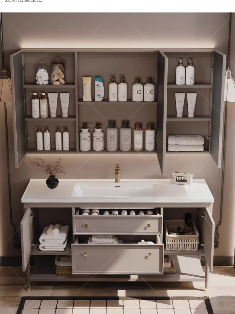 

French retro floor-to-ceiling bathroom cabinet combination oak toilet wash basin