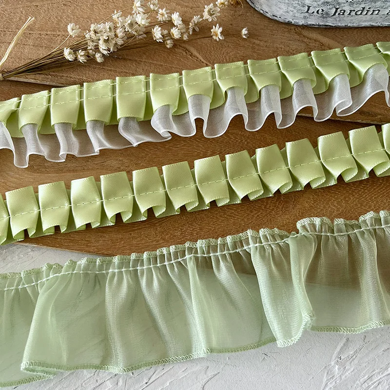 

Elegant Green Lace Trim DIY Sewing Ribbon Ruffles for Dress Skirt Hem Decoration Sewing Accessories