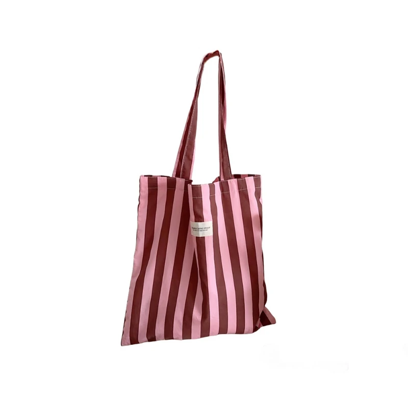 Vintage Stripe Women\'s Canvas Shoulder Bag Large Capacity Female Daily Shopping Bags Casual Portable Ladies Travel Tote Handbags