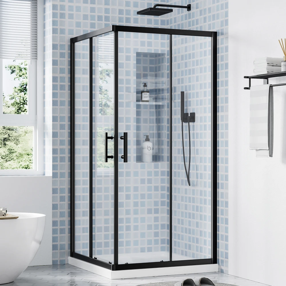 

36x36x72in Corner Shower Enclosure,1/4"SGCC Tempered Glass Sliding Door,Matte Black