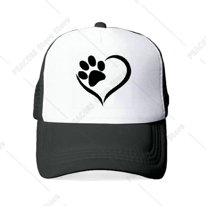 

Fashion Heart Pawprint Mesh Caps I HEART DOGS Baseketball Cap Pets Love Paw Footprint Snapback Hats For Dog Lover