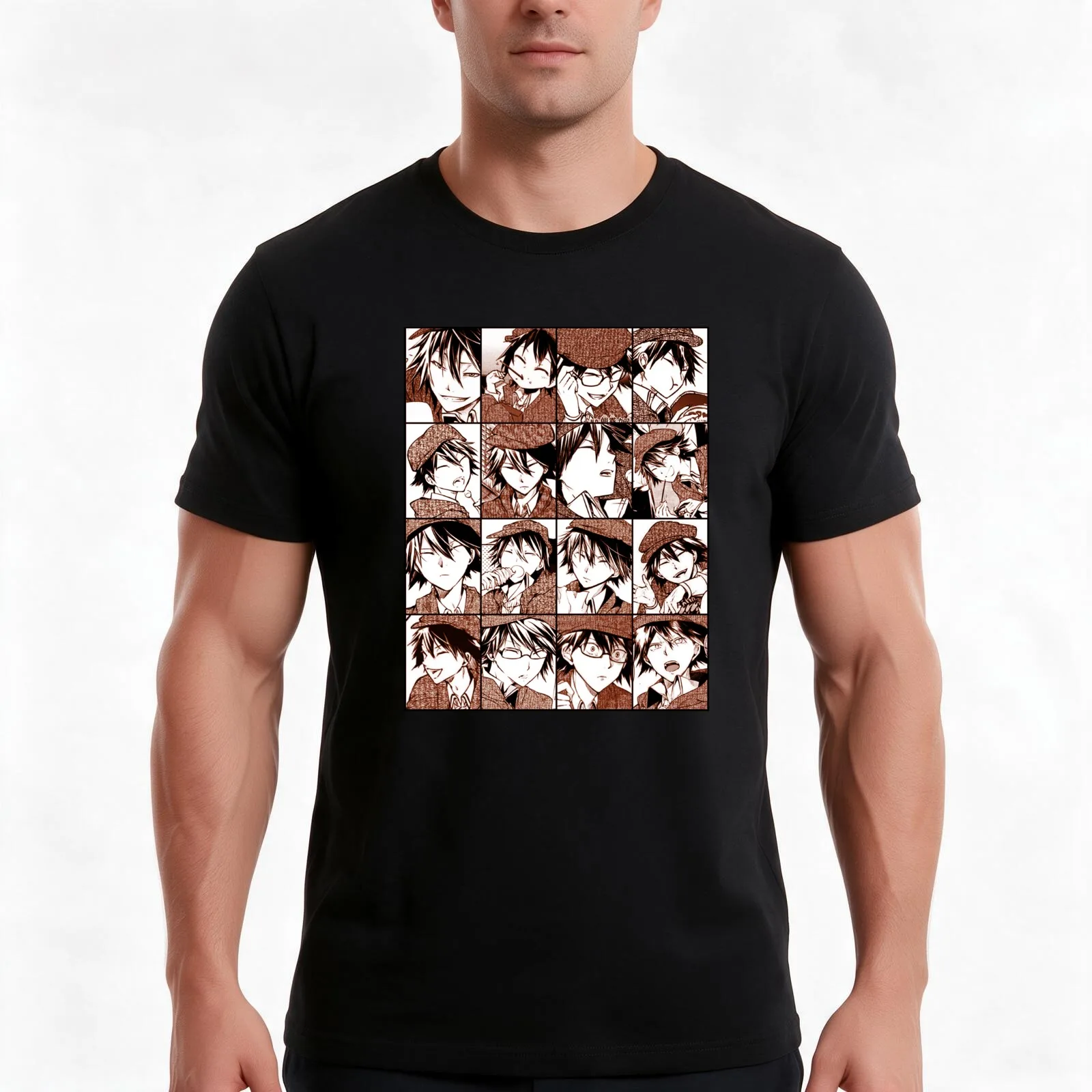 Detective Bungou s d collage- manga panel color version T-Shirt, Summer Casual Cotton Tee, Oversized Streetwear Tops