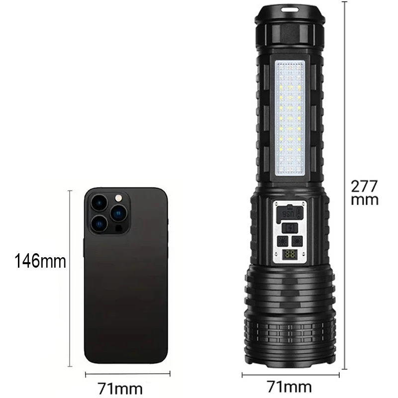 Lanterna de alta potência super grande lanterna recarregável mais forte led flash luz tocha de longo alcance ao ar livre bateria embutida