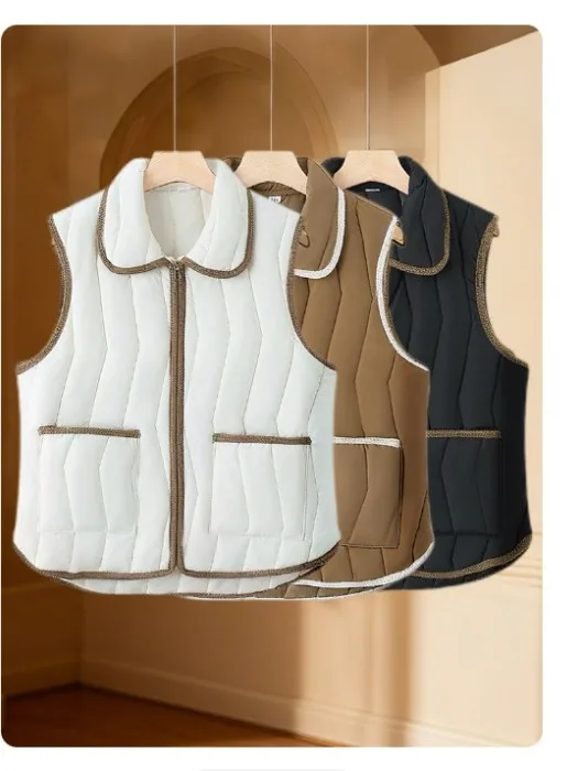 

Thiened Flip-Collar Color Blo Women's Vest Warm Cozy Faionable Slimming Autumn Jaet Small Size Bal Tank Top