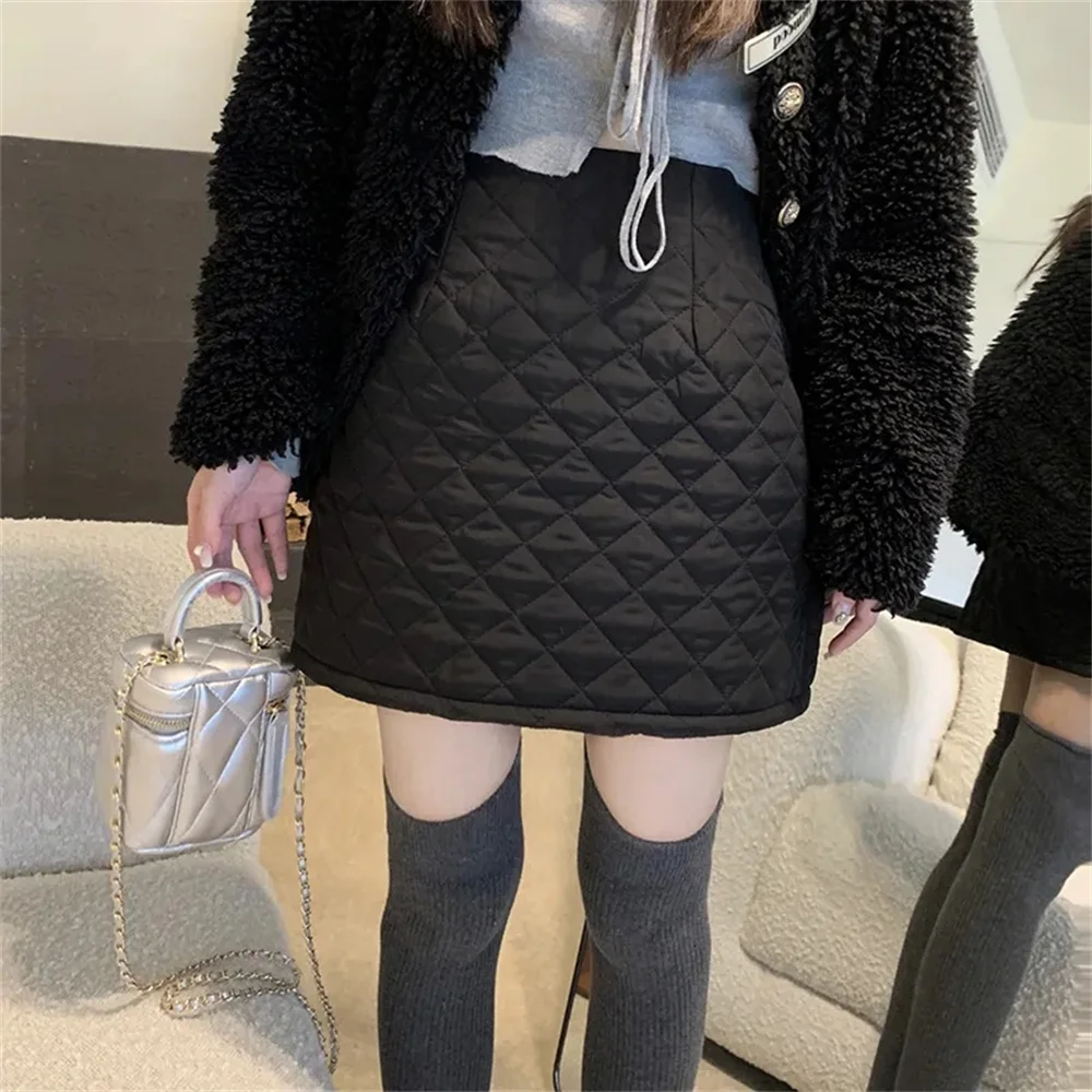 Autumn Winter New Women Thicken Cotton Skirts  Female Fashoin Plaid Ankle-Length Quilted Skirts  Style Girls Mini Skirt Pettiski