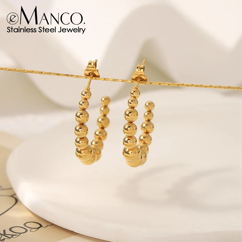 EMANCO  Chunky 2PC/1pair C Shaped Drop Earring for Women Men Circle Round Stainless Steel Hoop Earrings Jewelry Gifts