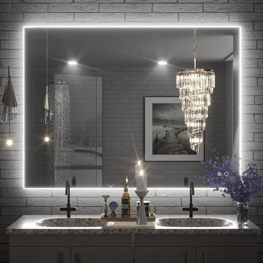 

40 x 32 Inch LED Bathroom Mirror with Lights Vanity Anti-Fog Lighted CRI90 High Definition Dimmable Large ，