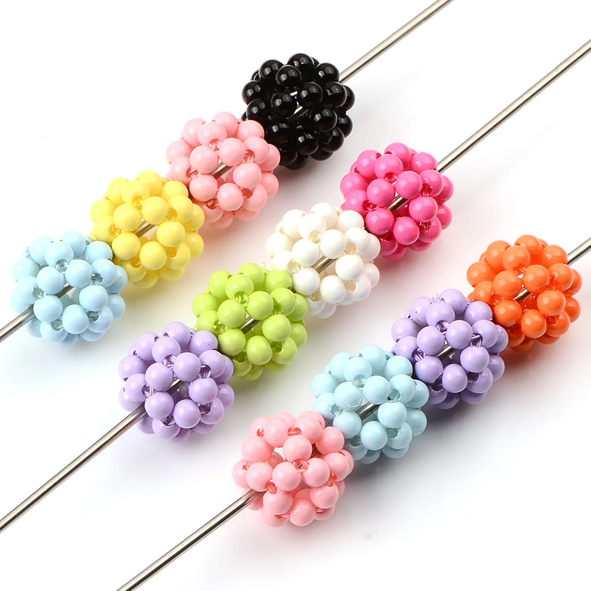 6/18pcs Random Color Cluster Flower Ball Acrylic Beads 15mm Loose Spacer Beads For Bracelet Jewelry DIY Craft Making