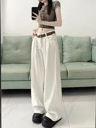 Pantalones vaqueros coreanos de pierna ancha y cintura baja para mujer, novedad de verano 2024