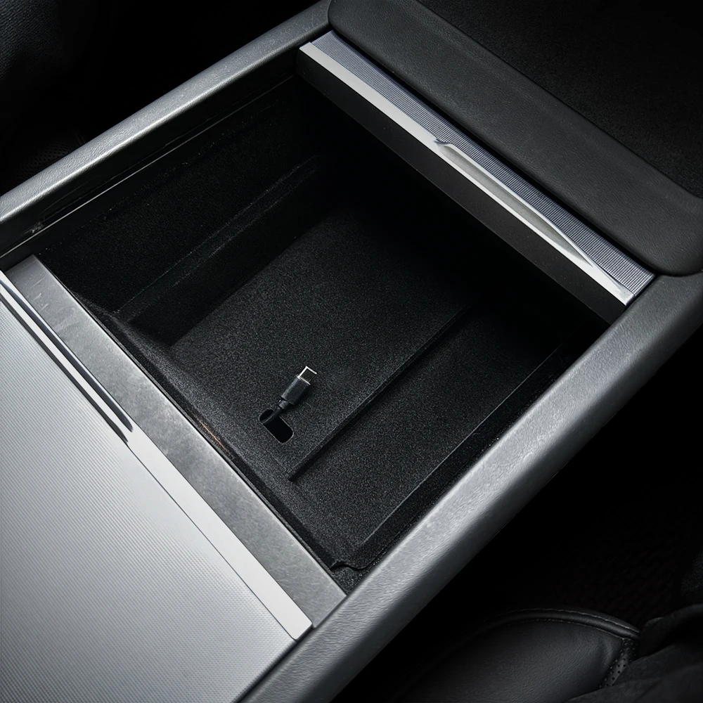 Boîte de rangement pour accoudoir de Console Tesla Model Y Launch 2025 modèle 3 Highland 2024, organisateur de flocage ABS avec coussinet en silicone