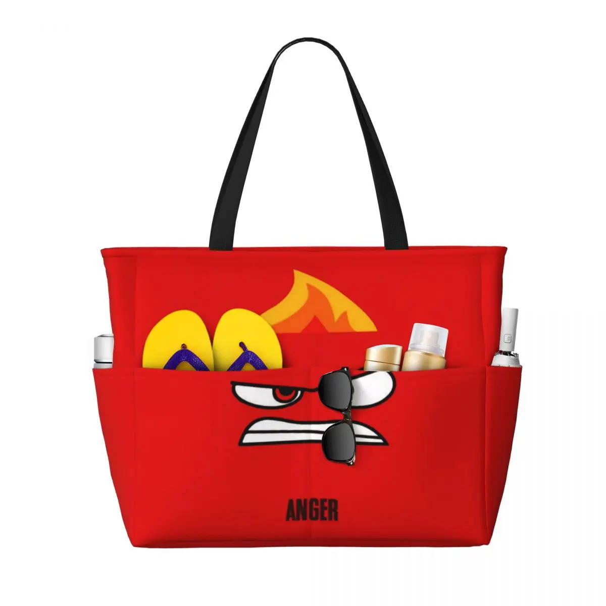 Custom Inside Out Anger Tote Bag for Women Big Capacity Cartoon Gym Beach Travel Bags