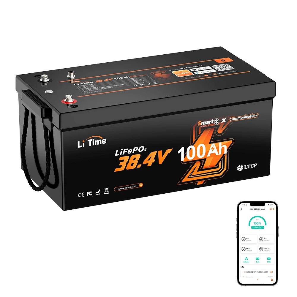 

RV LiTime 36V 100Ah Semi-solid State LiFePO4 Battery with 4000 Cycles | Bluetooth Smart BMS for Boats Solar Energy