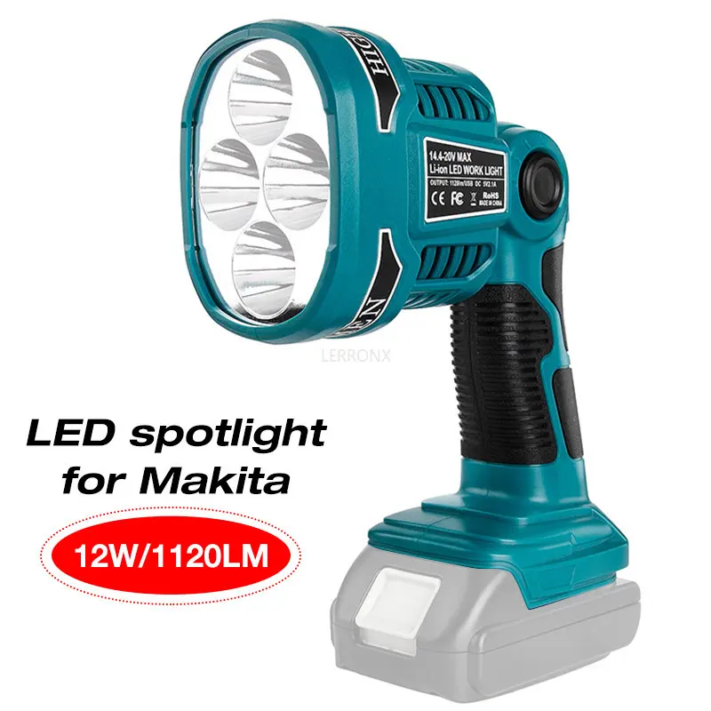 LEDコードレス懐中電灯,屋外緊急ランプ,仕事,電池,12w,14.4v-18v,bl1430,bl1850,bl1860b