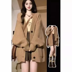 Autumn Winter Solid Knitted Cardigan Sweater for Women Korean Fashion Baggy Oversized Hoodie Coat Sweatshirt Y2k Clothes