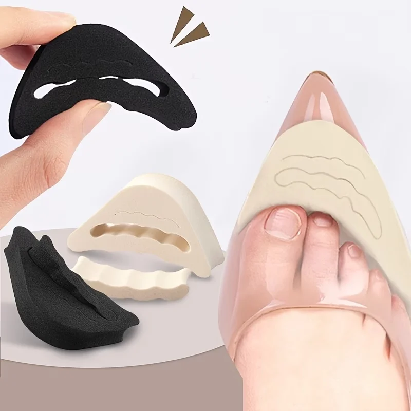 4 PCS Soft Memory Foam Toe Inserts, Non-Slip Ergonomic Cushions, Comfort Inserts for High Heels & Dress Shoes, Beige & Black