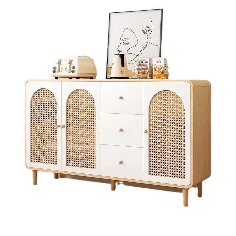 

rattan log cream style dining side cabinet, restaurant storage, integrated household storage cabinet against the wall, entrance