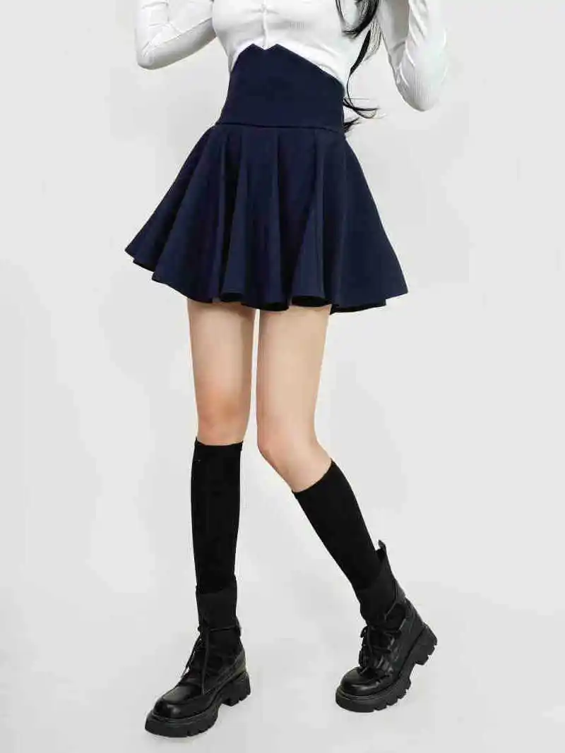 Slimming Fibone aped High Waist f Skirt with A-Line Pleats Prevents Exposure Enhances Leg Length ort Puffy Skirt