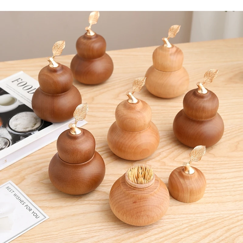 

Retro Wooden Cotton Swab Boxes Gourd Shape Toothpick Holders Jars Home Desktop Dispenser Accessories