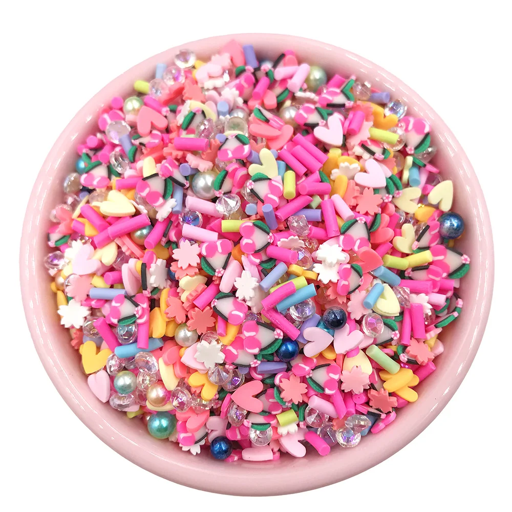 50g/lot Mixed Pearl Rhinestone Fruit Slices Polymer Clay Sprinkles for Crafts DIY Making Slime Filling Material Accessories