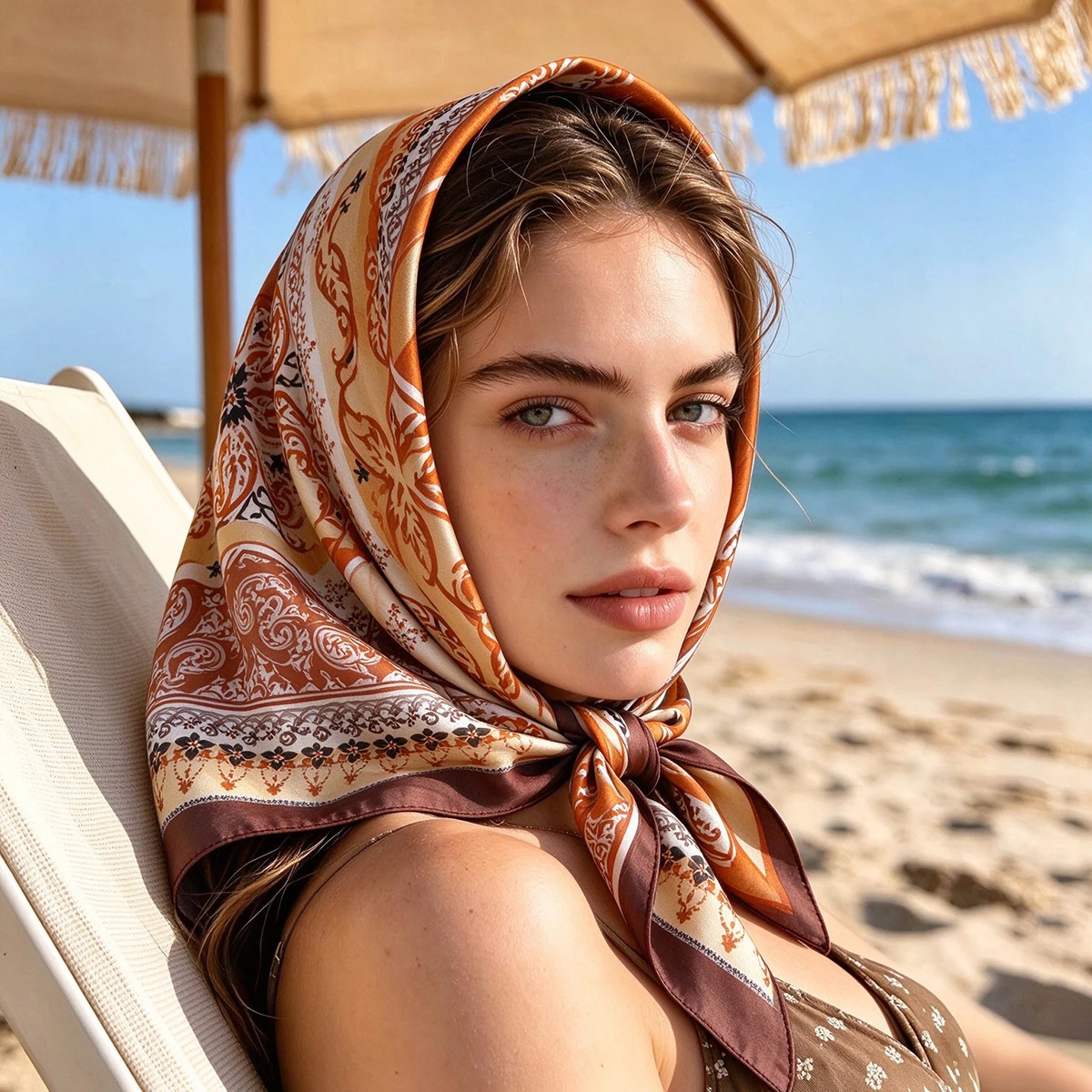 Luxury Paisley Print Women Square Scarf Imitation Silk Neckerchief Bandana Foulard Lady Shawl Scarves Wrap Head Hair Band Ties