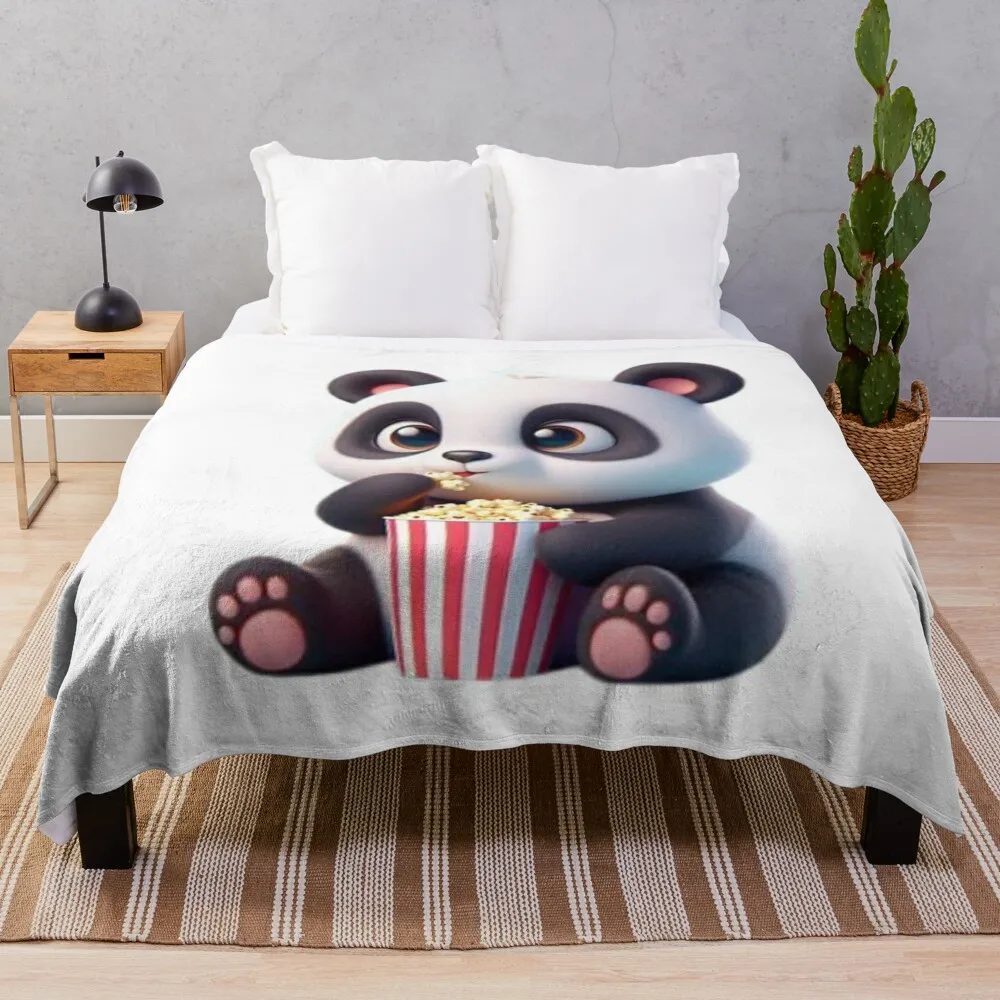 

panda eating popcorn Throw Blanket Moving Decorative Sofa Thin Warm Blankets